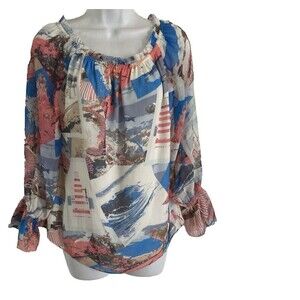 White House Black Market Ruffle Off The Shoulder Blouse Sz S Bell Sleeve NWOT